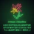 Crimson columbine neon light icon. Aquilegia formosa. Blooming wildflower. Spring blossom. Red columbine. Wild