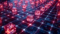 Crimson Crystal Cubes on a Microchip Grid: Digital Abstraction and Futuristic Image Royalty Free Stock Photo