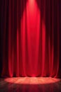 Crimson curtain reveals bright stage spotlight, concert, performance Royalty Free Stock Photo