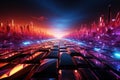 Crimson Dawn: A Futuristic Cityscape of Luminous Crystal Spires. AI generation