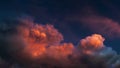 Crimson dramatic sky before rain, panorama. The clouds are lit up at sunset, an unsettling apocalyptic mood Royalty Free Stock Photo