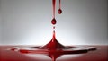 Crimson liquid drops creating a ripple effect on a smooth surface. Generative AI Royalty Free Stock Photo