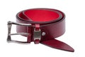 Crimson men leather belt isolated on white Royalty Free Stock Photo