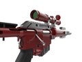 Crimson modern sniper rifle - low angle shot - extreme closeup shot Royalty Free Stock Photo