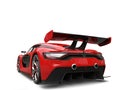 Crimson red beautiful race sports car - rear wing closeup