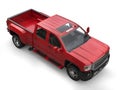 Crimson red modern pickup truck - top view