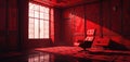 Crimson Silence Iconic Seating, Retro Design, Chiaroscuro Effect, Bold Illustration, Angular Forms, Engrossing Thought Royalty Free Stock Photo