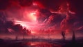 Crimson sky because of global warming, Armageddon or end of the world, doomsday Royalty Free Stock Photo