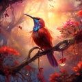 Crimson sunbird in Bardia, Nepal  Made With Generative AI illustration Royalty Free Stock Photo