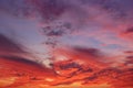 The crimson sunset and amazing clouds in the sky. Royalty Free Stock Photo