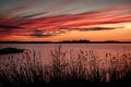Crimson sunset on the background of the Gulf of Bothnia Royalty Free Stock Photo