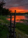 Crimson sunset at pechora river Royalty Free Stock Photo