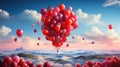 Crimson Symphony: A Majestic Display of Many Red Balloons in the Sky Royalty Free Stock Photo