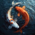 Crimson Tide and Silver Moon The Elemental Koi Embrace. Royalty Free Stock Photo