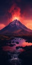 Crimson Volcano: A Vibrant Adventure In Digital Painting