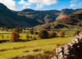 Crinkle Crags, Bow Fell with The Band and Stool End in Langdale viewed from The Cumbria Way Royalty Free Stock Photo
