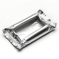 Crinkled aluminum foil wrapped around a rectangular object on a plain background Royalty Free Stock Photo