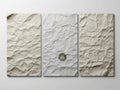 Crinkled paper texture triptych isolated on white background Royalty Free Stock Photo