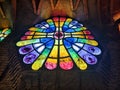 Cripta de GaudÃ­, stained glass window inspired by shape of a pine cone Royalty Free Stock Photo