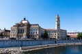 Cris river Crisul Repede  and the Oradea town hall. Royalty Free Stock Photo