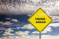 Crisis ahead road sign and blue sky Royalty Free Stock Photo