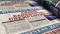 Crisis, bankruptcy and unemployment business news. Daily newspaper print Royalty Free Stock Photo