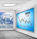 Crisis chart on blue screen plasma panel