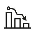 Crisis with chart down icon in outline style on white background. Royalty Free Stock Photo