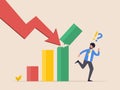 Crisis or depression concept. Money loss. Fear businessman or investor with money run away from collapsing graph