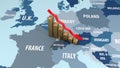 The Crisis Of The European Union. The fall in income of the European Union. 3D illustration.