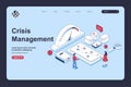 Crisis management concept in 3d isometric design for landing page template. People analyzing speedometer data, brainstorming, Royalty Free Stock Photo