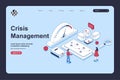 Crisis management concept in 3d isometric design for landing page template. Royalty Free Stock Photo