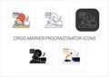Crisis marker procrastinator icons set