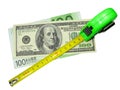 Crisis: measuring tape, us dollar and euro