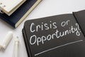 Crisis or opportunity question on the black page. Royalty Free Stock Photo
