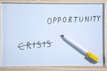 Crisis and Opportunity on whiteboard. Business concept Royalty Free Stock Photo