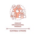 Crisis of organizational misdeeds red concept icon