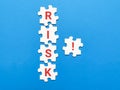 Crisis solution and problem management concept. Tetx risk on jigsaw puzzle pieces Royalty Free Stock Photo