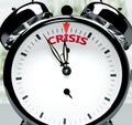 Crisis soon, almost there, in short time - a clock symbolizes a reminder that Crisis is near, will happen and finish quickly in a