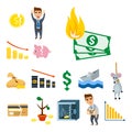 Crisis symbols concept problem economy banking business finance design Royalty Free Stock Photo