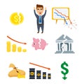 Crisis symbols concept problem economy banking business finance design investment icon vector illustration. Royalty Free Stock Photo