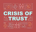 Crisis of trust and global scam word concepts banner