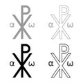 Crismon symbol Cross monogram Xi Hi Ro Konstantin Symbol Saint Pastor sign Religious cross Alfa Omega icon set black color vector