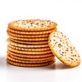 A crisp array of saltine crackers, neatly arranged against a clean white background