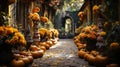 On a crisp autumn day, a colorful procession of pumpkins and squash stroll along the ground Royalty Free Stock Photo