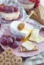 Crisp bread , cheese and grapes Royalty Free Stock Photo