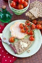 Crisp bread, cheese and tomatoes Royalty Free Stock Photo