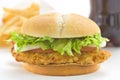 Crisp chicken burger tomato onion cheese lettuce Royalty Free Stock Photo