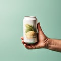 Crisp And Clean Coconut Water Mockup With Elderly Hand Holding