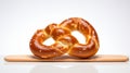 Crisp And Clean Pretzel On Wooden Board - Selkiecore Shin Hanga Style